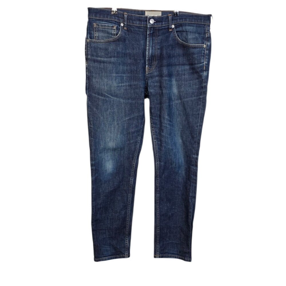 Everlane Men's Slim Fit Jeans, Blue Denim, Zip Fly, Cotton, Size 35 x 30